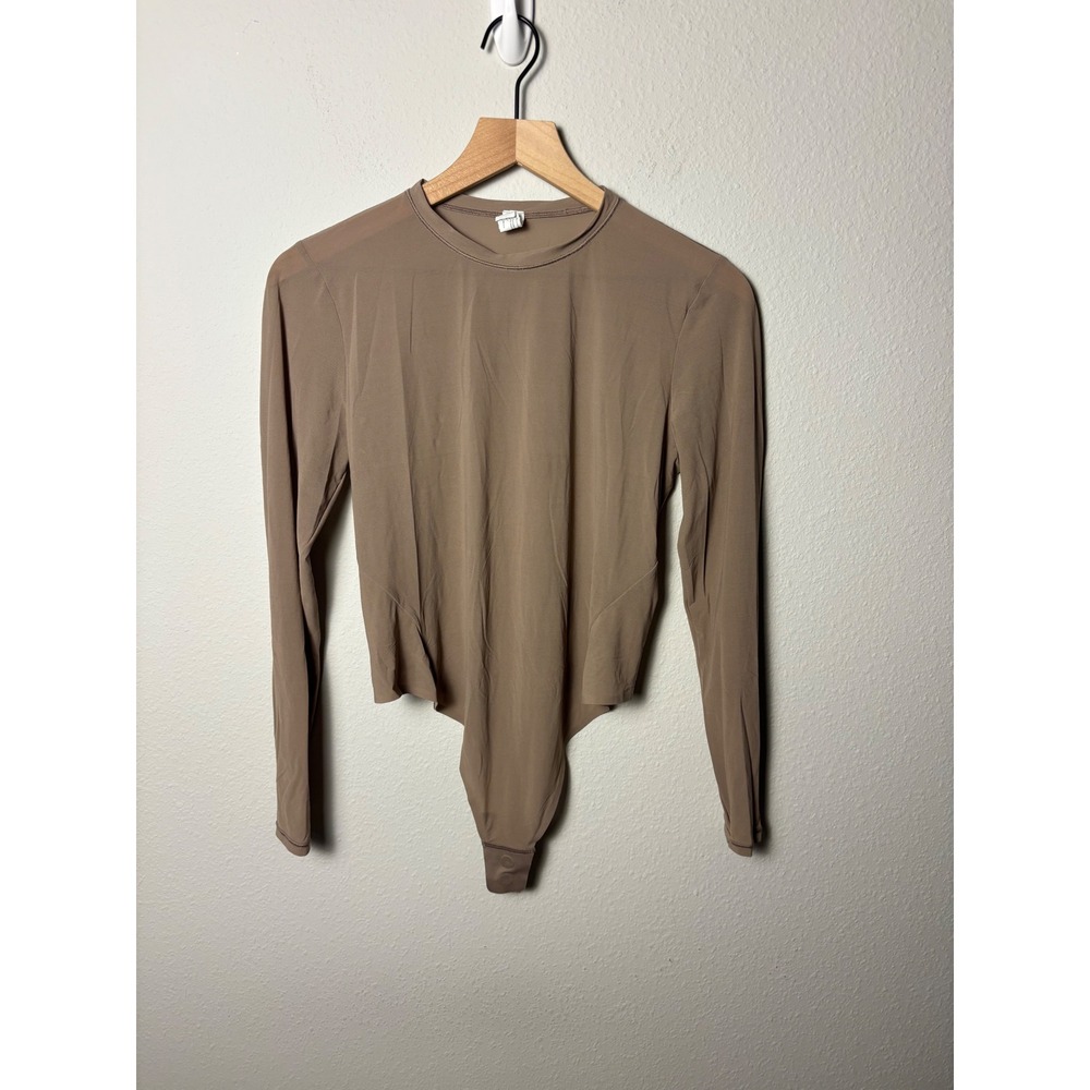 Lululemon Wundermost Nulu Mesh Long-Sleeve Crewneck Bodysuit Taupetastic XL
